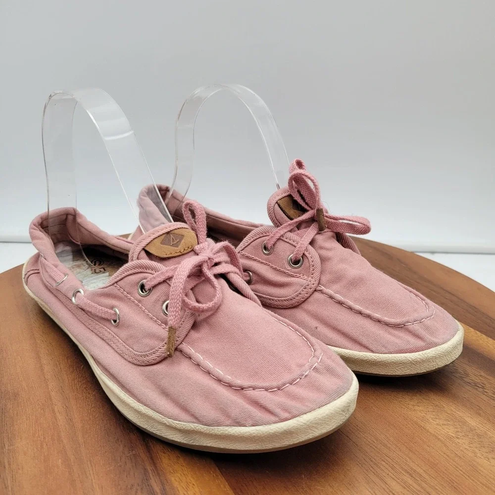 Sperry Boat Shoes Womens Size 8.5 Pink‎ Drift Hale Canvas Low Top Flat